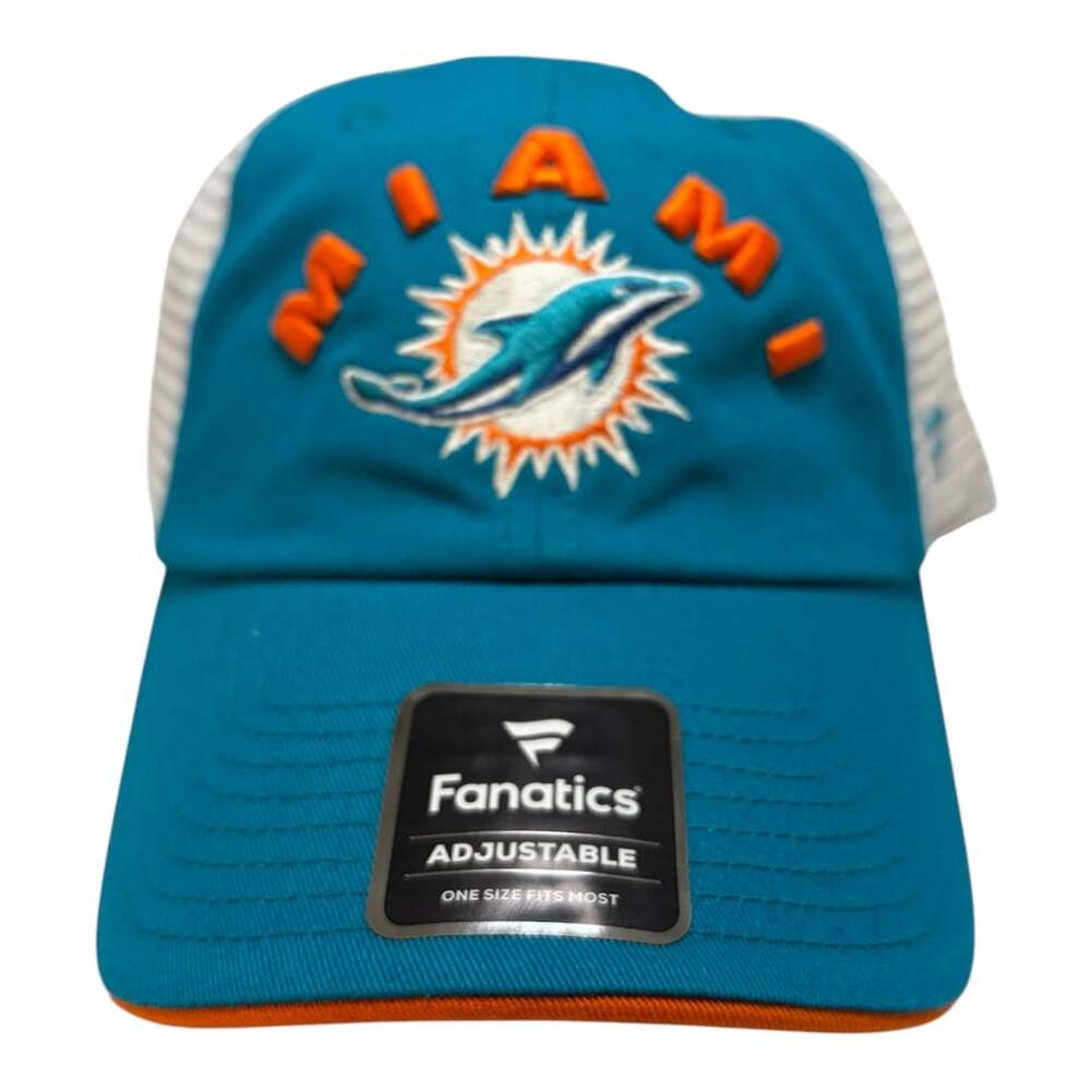 Fanatics Miami Dolphins Trucker Adjustable Hat New Aqua White Dark Orange
